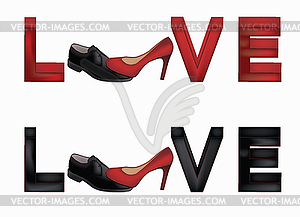 Love banner with female and man's shoes, vector - vector image