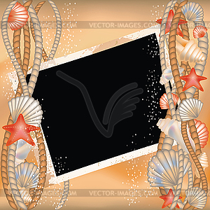 Photo frame with seashells in style scrapbooking - vector clipart