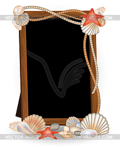 Photo frame with seashells - vector image