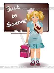 School girl in uniform with schoolbag - vector image