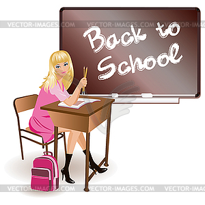 Back to school. The beautiful schoolgirl .  - vector image