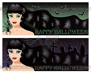 Two halloween banners with sexy witch,  - vector clip art