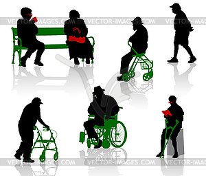 Silhouettes of old and disabled people - vector image