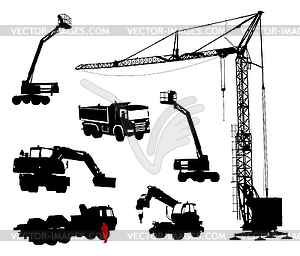 Detailed silhouettes of construction machinery - vector clip art