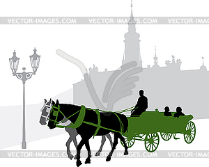 Silhouette of carriage with tourists in Prague  - vector clipart