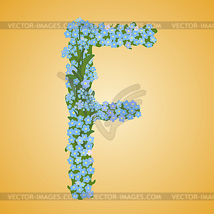 Letter F, collected from the forget-me-not flowers  - stock vector clipart