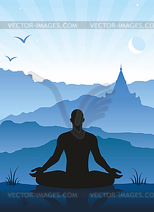 Медитация в горах - клипарт в векторе / векторное изображение