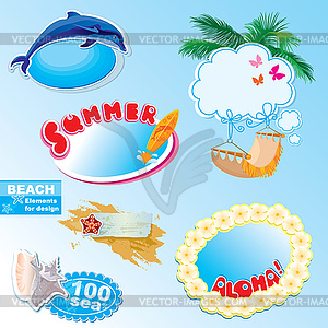 Summer beach frames and elements set  - vector clipart