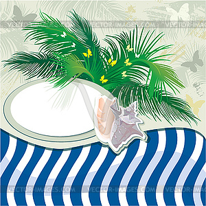 Grunge summer holiday background with palm tree - vector image