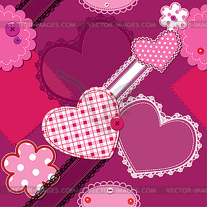 Scrap vintage seamless pattern of hearts and laces - vector image