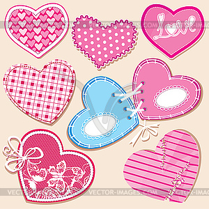 Scrapbook set of hearts in stitched textile style  - vector clipart