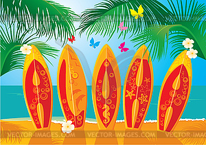 Aloha - Summer Holiday Postcard - surf boards - vector clip art