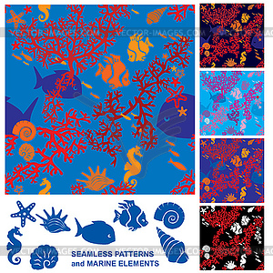 Seamless background with Coral Reef and Marine life - vector clipart