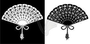 Fan - vintage - silhouettes on black and white back - vector image