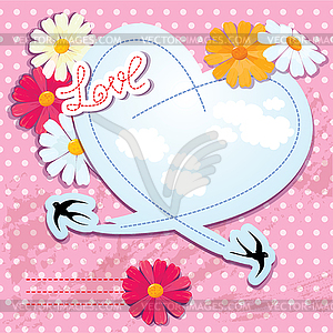 Valentines day card with heart and swallows - vector clipart