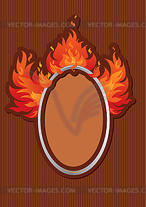 Oval frame with spurts of flame on stripe dark - vector image