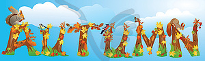 Word AUTUMN is made of autumn leaves, yields, - color vector clipart