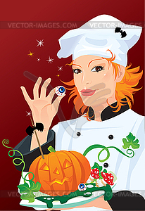 Ведьма - шеф-повар приготовление пищи для Хэллоуин - векторный клипарт EPS
