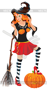 Хэллоуин рыжеволосых ведьм одеваться прохладно футболки - клипарт в векторе / векторное изображение