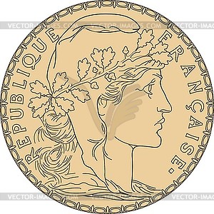 Marianne on french coin 20F, obverse - vector clipart