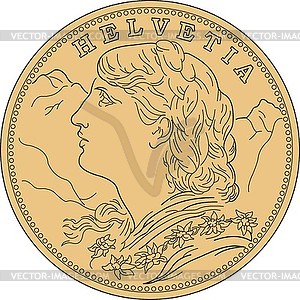 Swiss vreneli coin, obverse - vector image