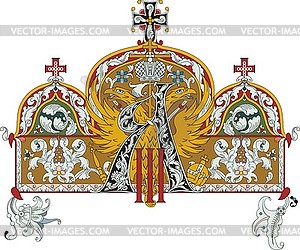 Decorative vignette with Alexander III monogram - vector clip art