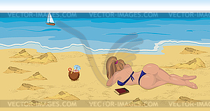 Girl in bikini on beach - vector clip art