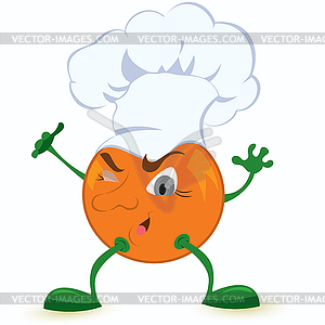 Orange cartoon character in chef hat - vector image