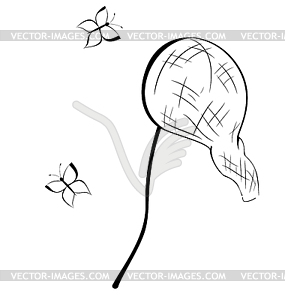 Black and white contour butterfly net - white & black vector clipart