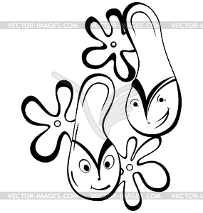 Black and white contour flip flops with eyes - vector clipart