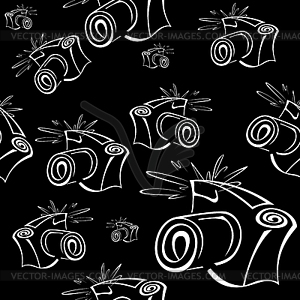 Black and white contour photo camera seamless - royalty-free vector clipart