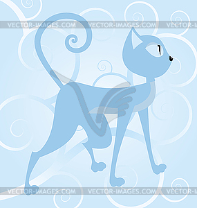 Blue cat on spiral background - vector clipart