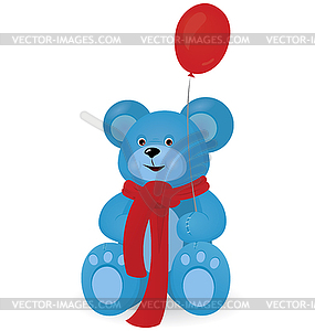 Blue Teddy bear with red balloon - vector image