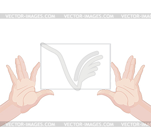 Human hands holding blank paper horizontal - vector image