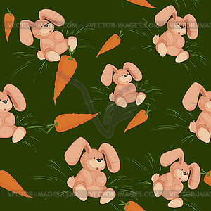 Rabbit with carrot - seamless green pattern - vector EPS clipart