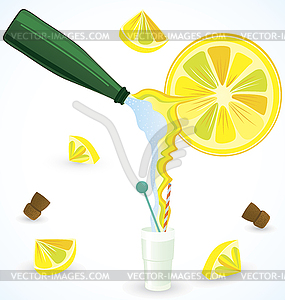 Sparkling water mixing with fresh lemon juice - vector image