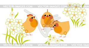 Chickens and flowers - vector clipart