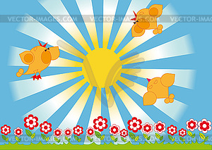Singing birds and sun - vector image