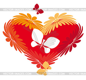 Heart, flowers, butterflies - vector image