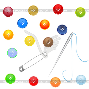 Buttons with sewing needle and pin - vector clipart