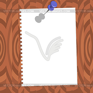 Paper with pin on brown wood texture - vector clipart