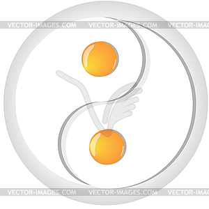 Yin-yang symbol made of fried eggs on plate - vector EPS clipart