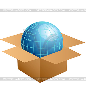 Globe in cardboard box - vector image