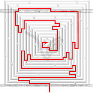 Grey maze with red solution - vector clip art