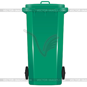 Green garbage bin with wheels - vector clip art