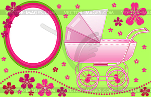 Baby pram photo frame - vector clip art