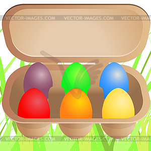 Easter eggs in cardboard box - vector clip art