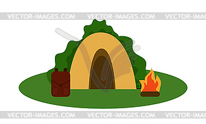 Yellow tent in bushes - vector image