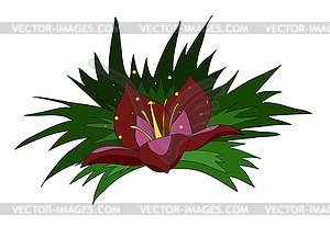 Burgundy flower with green leaves - vector clipart