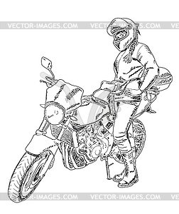 Girl biker with motorcycle - vector EPS clipart